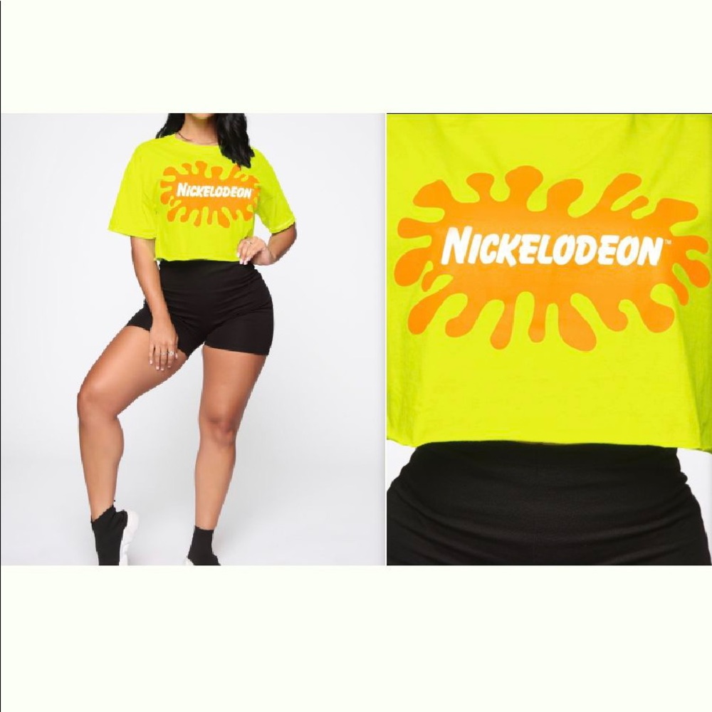 NWOT NICKELODEON 💛 Neon Yellow splat cropped top